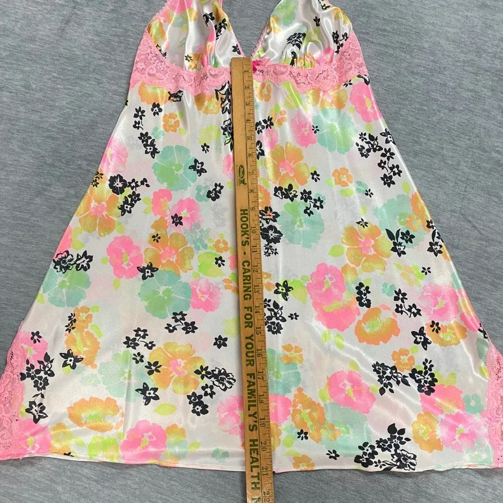 Victoria Secret M‎ Floral Satin Lace Trim Slip Dress Lingerie Babydoll Cottage